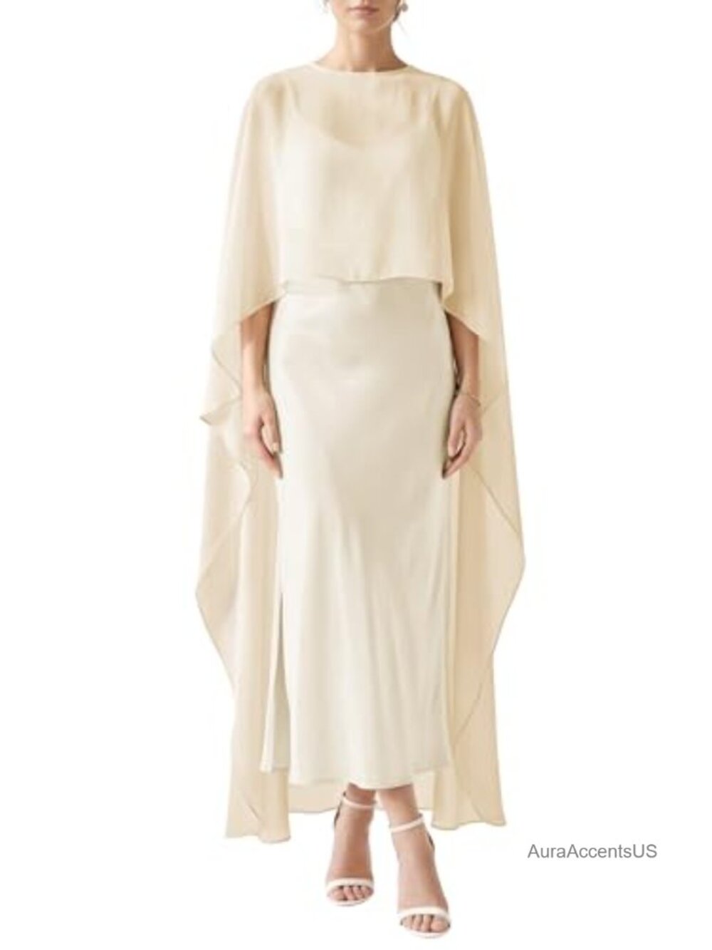 Sheer Chiffon Cape Shawl Bridal Cover Up Pearl Button Poncho
